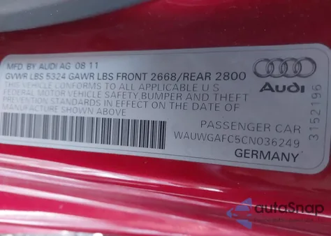 2012 Audi A7 Premium z USA, uszkodzony, nr VIN WAUWGAFC5CN036249